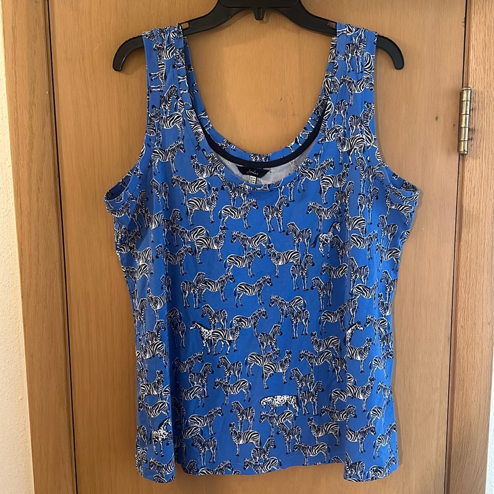 Joules Women’s Zebra Print Tank Top Cotton Blue White Size 16